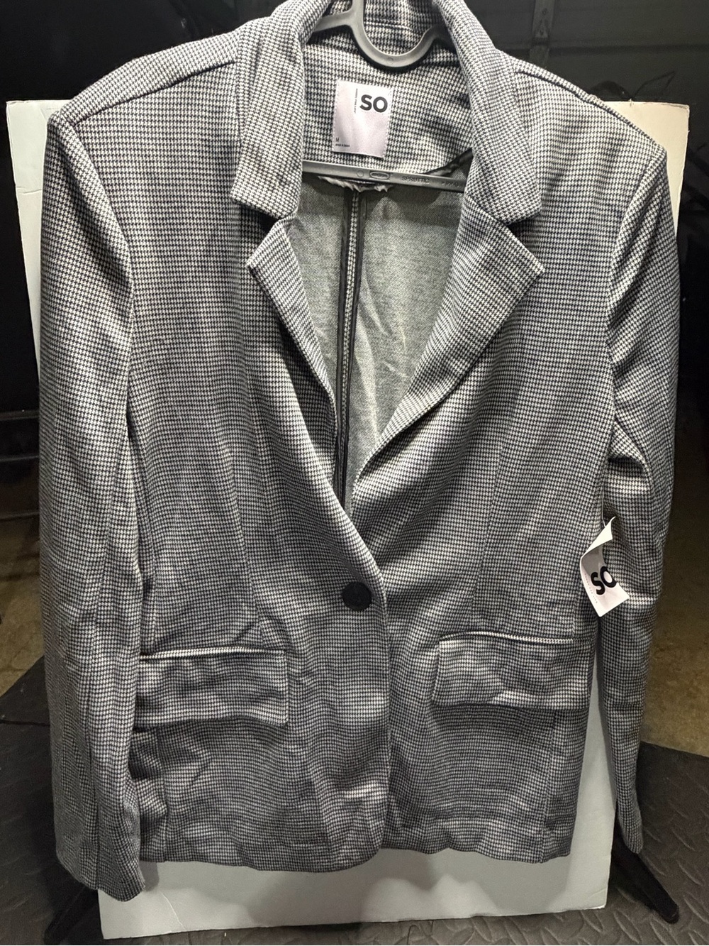 SO Black & White Houndstooth Single-Button Blazer